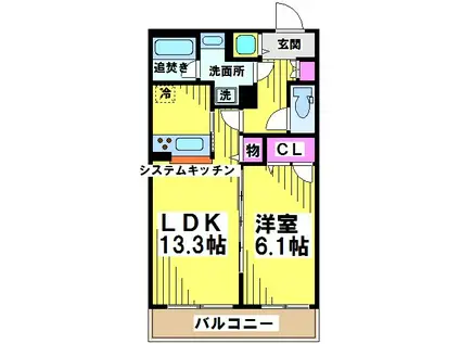エクセルコート調布(1LDK/2階)の間取り写真