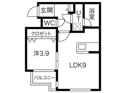 ドリホ麻生2丁目(1LDK/4階)の間取り写真