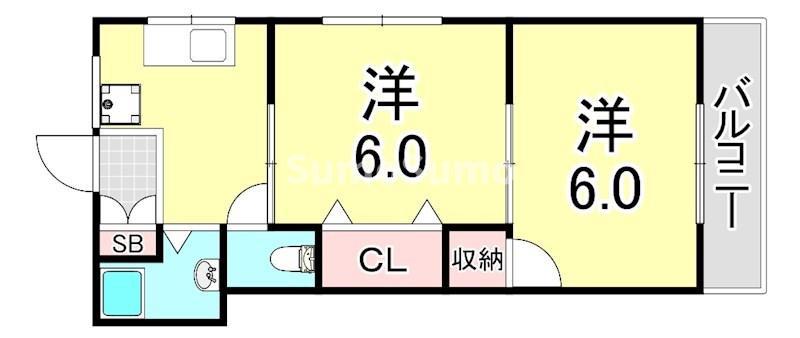 須磨南ハイツ(2DK/2階)の間取り写真