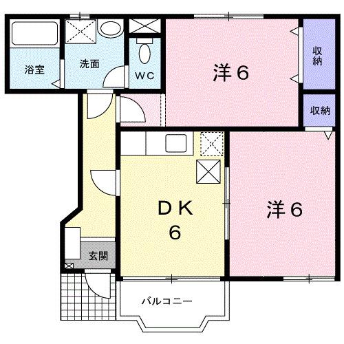 アビターレA棟(2DK/1階)の間取り写真