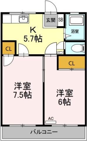 大石マンション(2K/2階)の間取り写真