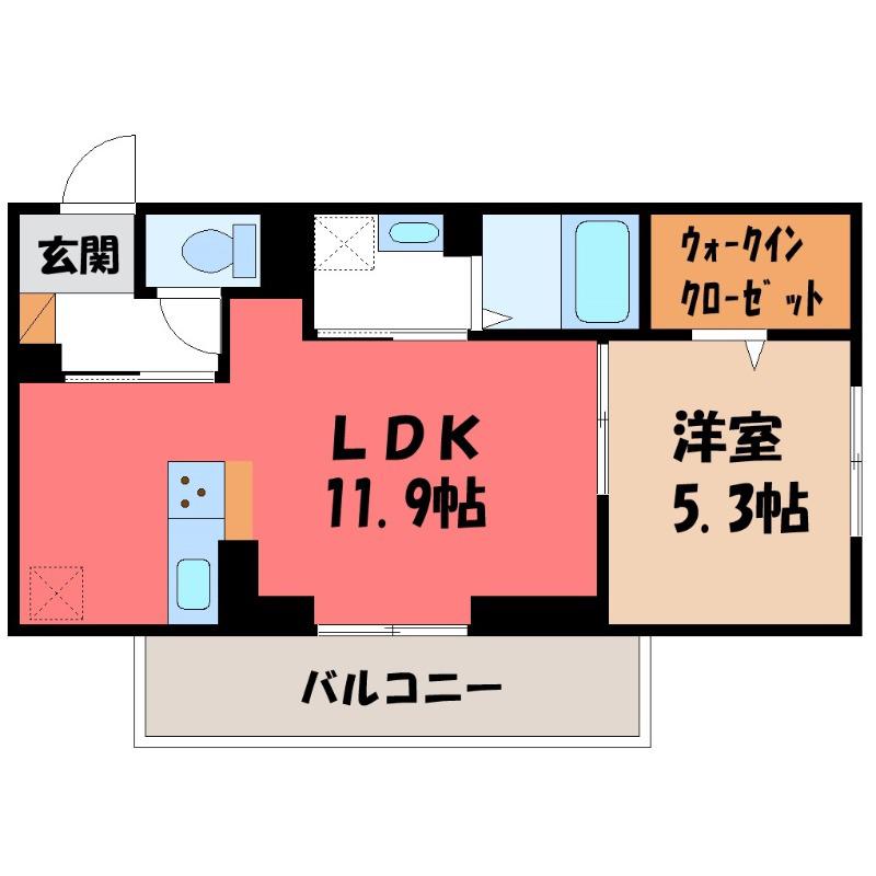 フェリーチェ MAEBASHI(1LDK/1階)の間取り写真