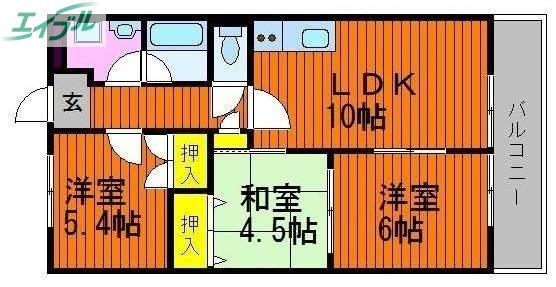 ネクスト倉田 西館(3LDK/2階)の間取り写真