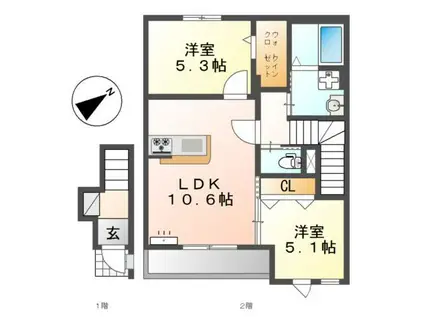 プロスパー(2LDK/2階)の間取り写真