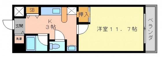 M6BLDG(1K/3階)の間取り写真