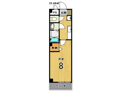 フラッティ西大路花屋町(1K/1階)の間取り写真