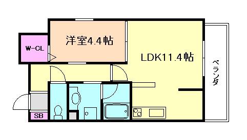 ロイジェント玉川(1LDK/4階)の間取り写真