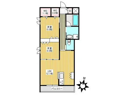 BRODIA(2LDK/2階)の間取り写真