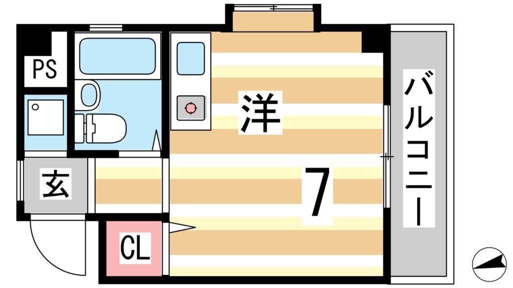 アグレイアー有瀬(ワンルーム/3階)の間取り写真