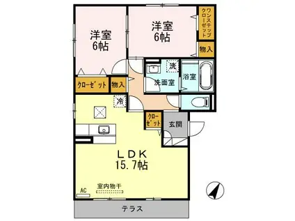 メルクールランペ(2LDK/3階)の間取り写真