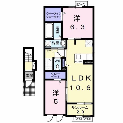 メゾン・シャトンI(2LDK/2階)の間取り写真