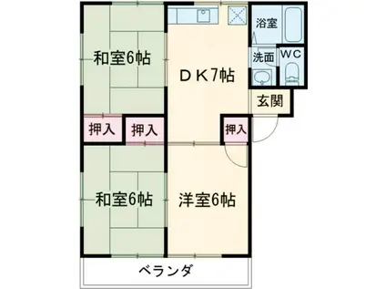 ＪＲ山陽本線 柳井駅 徒歩9分 2階建 築36年(3DK/2階)の間取り写真