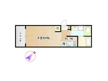 ガーデンパーク八本松A(1K/1階)の間取り写真