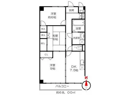 ウエストサイド武庫川(3DK/2階)の間取り写真