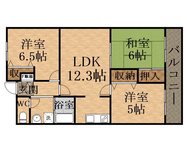 ボナミ田中マンション(3LDK/4階)の間取り写真
