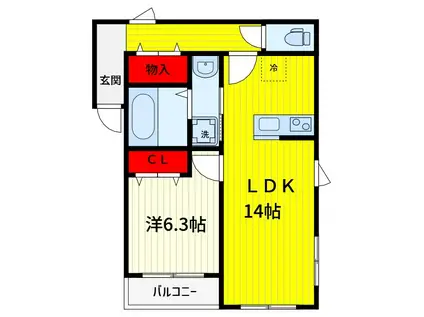 メゾン・ミル(1LDK/3階)の間取り写真