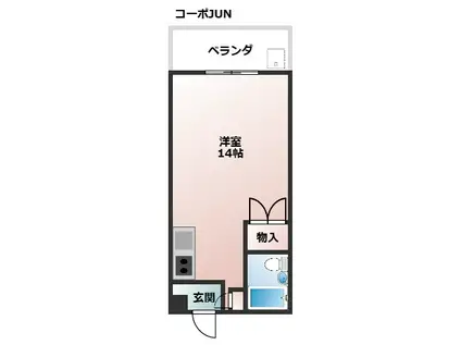 コーポJUN(ワンルーム/2階)の間取り写真
