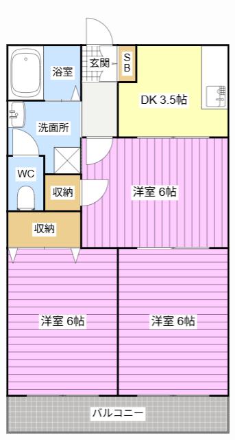 バームハイツ(2LDK/2階)の間取り写真