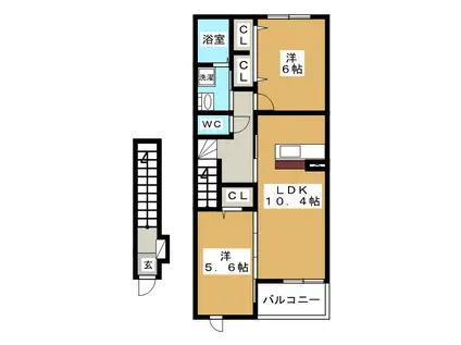 マロンII B(2LDK/2階)の間取り写真