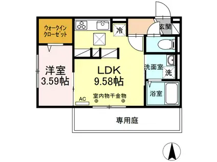 パークハイム上津(1LDK/1階)の間取り写真