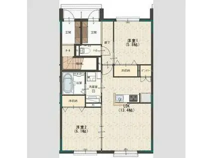 フェリオ勝原A(2LDK/1階)の間取り写真