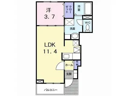 ティファニーハイツ II(1LDK/1階)の間取り写真