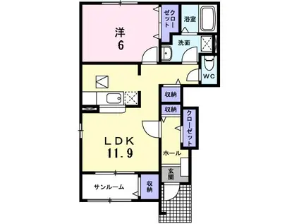 デンファレ II(1LDK/1階)の間取り写真