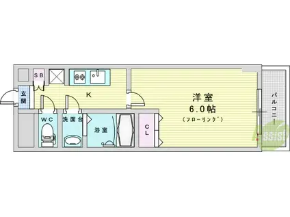 ドミニアムパレス東洋(1K/3階)の間取り写真