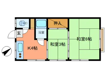 平野荘(2K/2階)の間取り写真