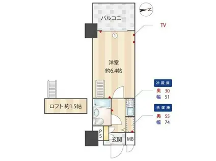 メインステージ武蔵関(1K/8階)の間取り写真