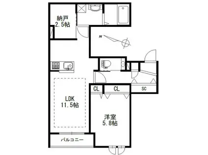 DUE ウエスト AZABU HOUSE(1SLDK/3階)の間取り写真