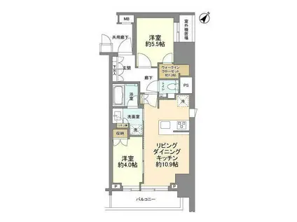 ザ・パークワンズ日本橋人形町(2LDK/6階)の間取り写真