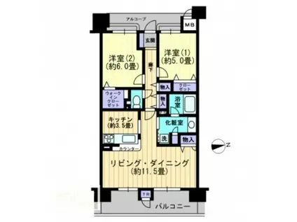 ジェイシティ中新町(2LDK/8階)の間取り写真