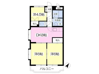 ユーミーもくしA(3DK/3階)の間取り写真