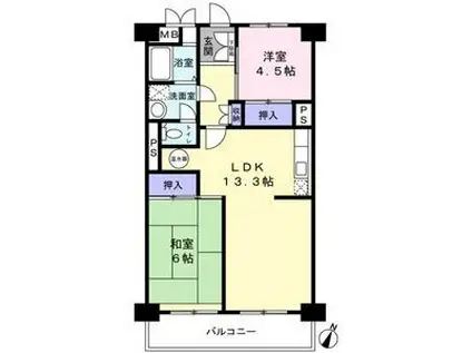 スカイマンションA棟(2LDK/9階)の間取り写真