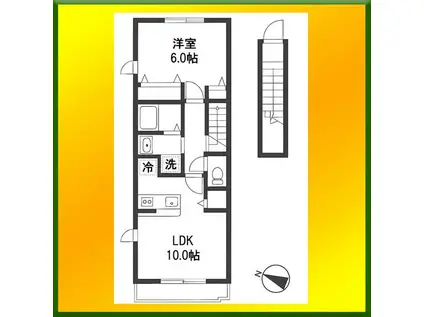 TRES花小金井II(1LDK/2階)の間取り写真