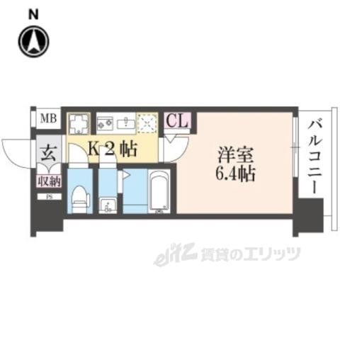 ＪＲ東海道本線 西大路駅 徒歩10分 10階建 築1年(1K/6階)の間取り写真