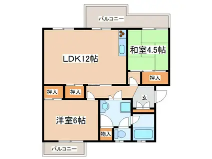 大久保東第一(2LDK/4階)の間取り写真