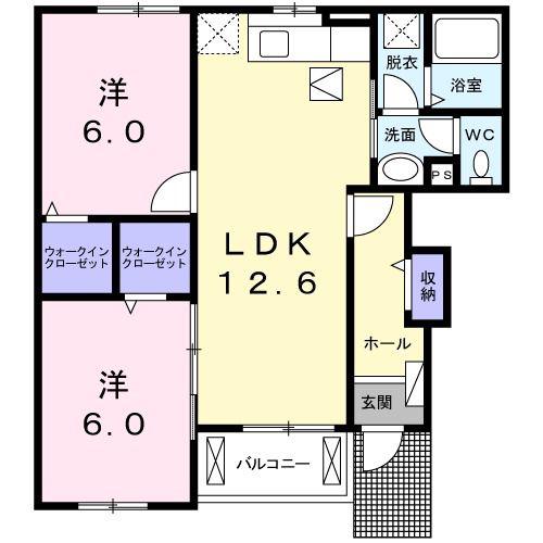 ベネヴォレンテC(2LDK/1階)の間取り写真