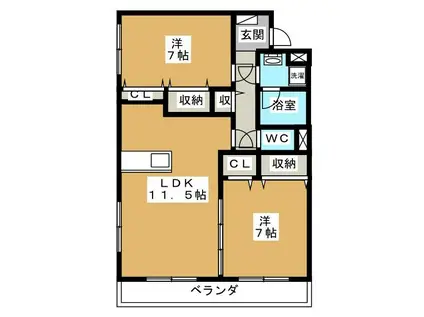 フォルテクレスト本郷(2LDK/2階)の間取り写真