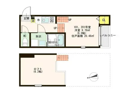 ハーモニーテラス高松IV(1K/2階)の間取り写真