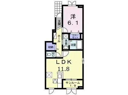 ハイビスカスI(1LDK/1階)の間取り写真