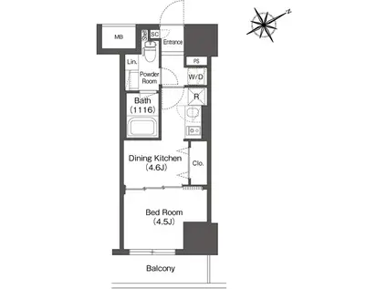 レフィールオーブ浅草橋(1DK/9階)の間取り写真