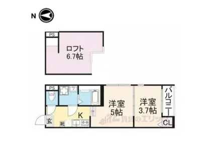ハーモニーテラス東野八反畑町2(1DK/1階)の間取り写真