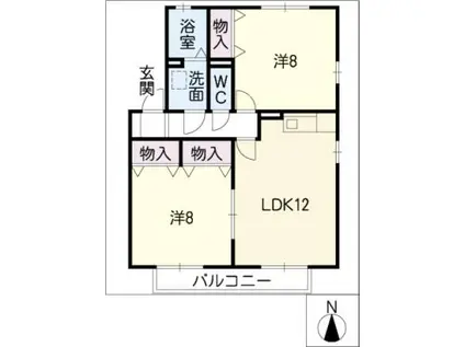 セジュール春木台 B棟(2LDK/1階)の間取り写真