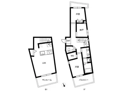 SINCERITE MINAMIAZABU サンセリテ南麻布(2SLDK/B1階)の間取り写真
