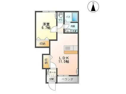 カーサフェンテ(1LDK/1階)の間取り写真