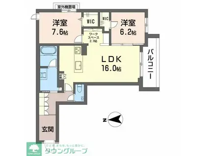 カーサ グリシーナ 北原(2LDK/2階)の間取り写真