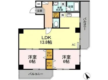京王線 高幡不動駅 徒歩9分 4階建 築24年(2LDK/1階)の間取り写真