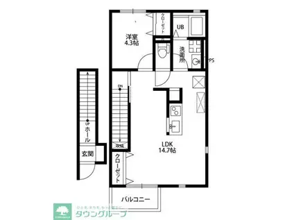 デュラ・カーサあかね台(1LDK/2階)の間取り写真